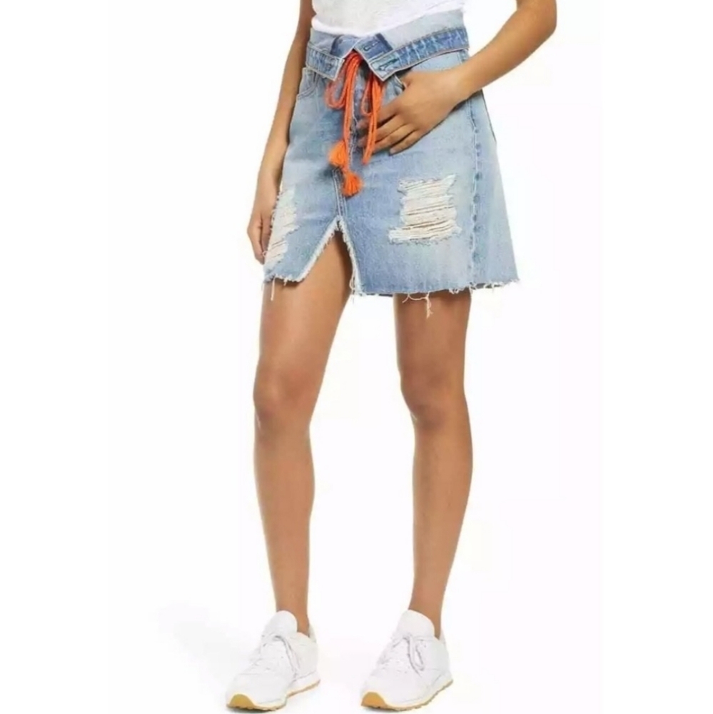 Hudson‎ Sloane High-Rise Distressed Button Fly Denim Skirt